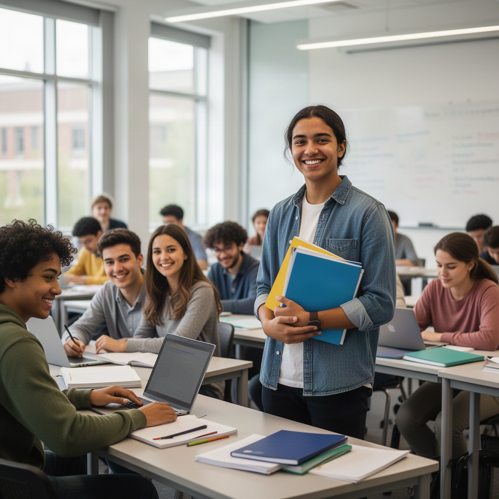 Estudiantes en un aula moderna