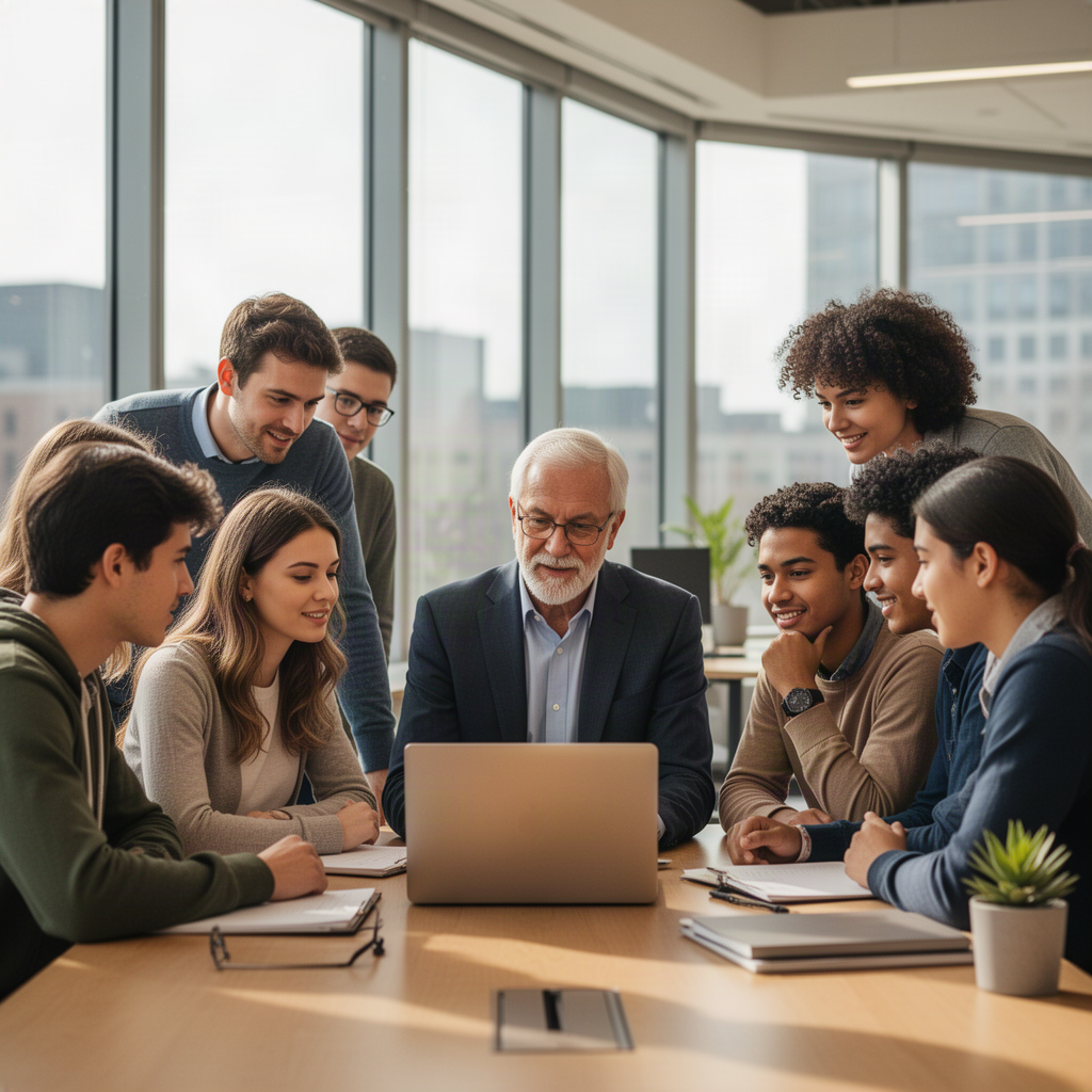 Docencia: profesor y estudiantes trabajando juntos